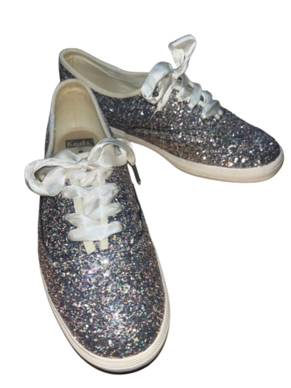 Keds x Kate Spade Champion Silver
Glitter Satin Lace-Up Sneakers - Size 7.5 - Picture 4 of 10